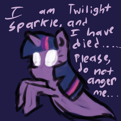 Size: 1240x1240 | Tagged: safe, artist:ghost-twilight, twilight sparkle, ghost, pony, undead, ask ghost twilight sparkle, g4, female, ghost twilight, purple background, simple background, solo