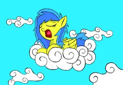 Size: 3300x2300 | Tagged: safe, artist:talonsofwater, oc, oc only, oc:blueberry blitz, pegasus, pony, cloud, cloudy, sky, solo, tired, yawn