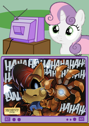 Size: 564x800 | Tagged: safe, sweetie belle, pony, robot, robot pony, unicorn, g4, archie comics, crossover, exploitable meme, female, filly, foal, horn, mecha sally, sally acorn, sonic the hedgehog (series), sweetie bot, tv meme