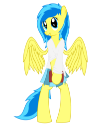 Size: 864x996 | Tagged: safe, artist:d1v1n3-50ul, oc, oc only, oc:blueberry blitz, pegasus, pony, bipedal, clothes, solo, standing