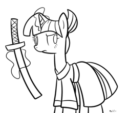 Size: 1013x900 | Tagged: safe, artist:nasse, twilight sparkle, g4, crossover, lineart, samurai jack, sword