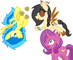 Size: 3904x3200 | Tagged: safe, artist:blueblitzie, oc, oc only, oc:blueberry blitz, oc:jinx, oc:spirit storm, pegasus, pony, unicorn, muffin, simple background, transparent background