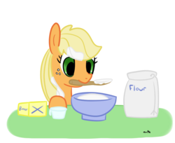 Size: 975x797 | Tagged: safe, artist:nasse, applejack, earth pony, pony, g4, baking, butter, female, flour, food, mare, simple background, solo, transparent background