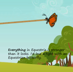 Size: 821x810 | Tagged: safe, edit, edited screencap, screencap, butterfly, monarch butterfly, g4, hurricane fluttershy, season 2, cropped, insane pony thread, rope, strong, text