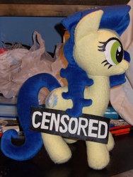 Size: 2736x3648 | Tagged: safe, artist:mantaro85, oc, oc only, oc:milky way, pony, censor bar, censored, female, irl, mare, photo, plushie, solo