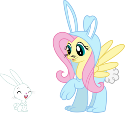 Size: 1024x924 | Tagged: safe, artist:becool362, angel bunny, fluttershy, g4, bunny costume, bunnyshy, clothes, colored, laughing