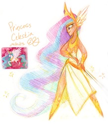 Size: 1280x1471 | Tagged: safe, artist:egriz, princess celestia, human, g4, female, humanized, solo, sword, traditional art