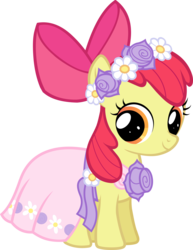 Size: 4996x6455 | Tagged: dead source, safe, apple bloom, earth pony, pony, a canterlot wedding, g4, absurd resolution, bridesmaid dress, clothes, dress, female, floral head wreath, flower, flower girl, simple background, solo, transparent background, vector