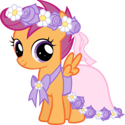 Size: 6000x6010 | Tagged: dead source, safe, scootaloo, pony, a canterlot wedding, g4, absurd resolution, bridesmaid dress, clothes, dress, female, floral head wreath, flower, flower girl, simple background, solo, transparent background, vector