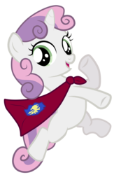 Size: 3000x4595 | Tagged: safe, artist:ahumeniy, sweetie belle, pony, unicorn, g4, one bad apple, cape, clothes, cmc cape, female, filly, happy, jumping, simple background, smiling, solo, transparent background, vector