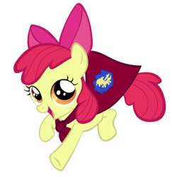 Size: 5000x5143 | Tagged: safe, artist:ahumeniy, apple bloom, earth pony, pony, g4, one bad apple, absurd resolution, cape, clothes, cmc cape, female, filly, happy, jumping, looking at you, open mouth, simple background, smiling, solo, transparent background, vector