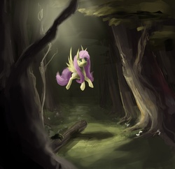 Size: 2100x2035 | Tagged: dead source, safe, artist:cosmicradish, fluttershy, pegasus, pony, g4, female, flying, forest, mare, solo