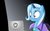 Size: 680x423 | Tagged: safe, artist:evil-dec0y, trixie, pony, unicorn, g4, cape, clothes, computer, female, laptop computer, mare, messy mane, reaction image, solo, trixie's cape