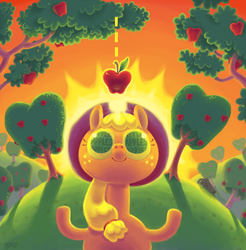 Size: 1860x1888 | Tagged: safe, artist:askloveletters, applejack, earth pony, pony, g4, apple, apple tree, female, solo, sun, surreal, sweet apple acres, tree