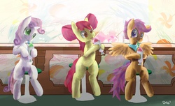 Size: 6916x4196 | Tagged: safe, artist:owlvortex, apple bloom, scootaloo, sweetie belle, g4, absurd resolution, cutie mark crusaders, milkshake