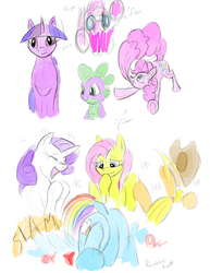 Size: 2975x3850 | Tagged: safe, artist:magnificent-arsehole, applejack, fluttershy, pinkie pie, rainbow dash, rarity, spike, twilight sparkle, g4, butt, mane seven, plot, sketch dump