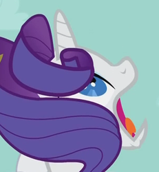 Size: 305x330 | Tagged: safe, screencap, rarity, pony, unicorn, g4, season 1, suited for success, alternate hairstyle, blue eyes, bust, cropped, faic, female, juxtaposition bait, looking up, mare, open frown, open mouth, portrait, purple hair, purple mane, rarity is best facemaker, reaction image, solo, white coat, white fur, white pony