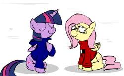 Size: 1200x740 | Tagged: safe, artist:benja, fluttershy, twilight sparkle, alicorn, pony, g4, female, flutternerd, glasses, mare, twilight sparkle (alicorn)