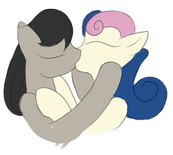 Size: 1280x1148 | Tagged: artist needed, safe, bon bon, octavia melody, sweetie drops, earth pony, pony, g4, bontavia, duo, female, kiss on the lips, kissing, lesbian, mare, shipping, simple background, white background