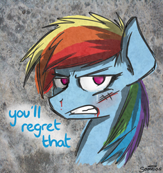 Size: 800x850 | Tagged: safe, artist:somnias, rainbow dash, g4, blood, crying, fight, injured