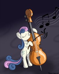 Size: 1000x1250 | Tagged: safe, artist:tehflah, bon bon, sweetie drops, earth pony, pony, g4, bipedal, cello, female, music, musical instrument, solo