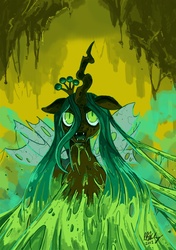 Size: 700x993 | Tagged: dead source, safe, artist:projectzuel, queen chrysalis, g4, female, slime, solo