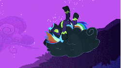 Size: 853x480 | Tagged: safe, screencap, rainbow dash, pegasus, pony, g4, luna eclipsed, season 2, animated, clothes, cloud, cloudy, costume, female, gif, hooves, kicking, laughing, lying on a cloud, mare, night, night sky, nightmare night, nightmare night costume, on a cloud, shadowbolt dash, shadowbolts, shadowbolts costume, sky, solo, stars, wings