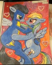 Size: 720x906 | Tagged: safe, artist:shelby100, rainbow dash, soarin', g4, female, male, ship:soarindash, shipping, straight, traditional art