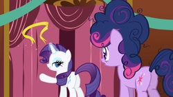 Size: 1280x720 | Tagged: safe, screencap, rarity, twilight sparkle, pony, unicorn, friendship is magic, g4, butt, female, lidded eyes, mare, out of context, plot, twilight poofle, unicorn twilight