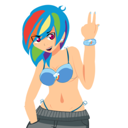 Size: 894x894 | Tagged: safe, artist:applelula101, rainbow dash, human, g4, belly button, bikini, clothes, female, humanized, simple background, solo, swimsuit, transparent background