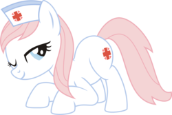 Size: 2994x1999 | Tagged: safe, artist:leopurofriki, nurse redheart, earth pony, pony, g4, female, mare, one eye closed, simple background, transparent background, vector, wink