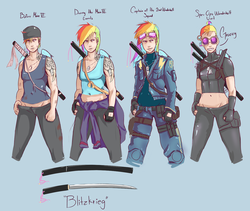 Size: 1280x1079 | Tagged: safe, artist:sundown, rainbow dash, human, g4, alternate clothes, clothes, humanized, sword, tattoo, uniform, weapon, winged humanization, wonderbolts uniform