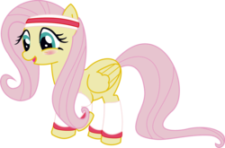 Size: 2418x1596 | Tagged: safe, artist:leopurofriki, fluttershy, g4, blushing, headband, leg warmers, simple background, transparent background