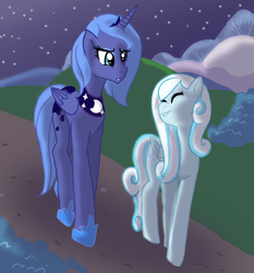 Size: 1000x1074 | Tagged: safe, artist:poeticreaper, princess luna, oc, oc:snowdrop, alicorn, pegasus, pony, g4, s1 luna