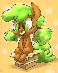 Size: 1136x1431 | Tagged: safe, artist:atryl, apple brown betty, earth pony, pony, g4, apple family member, apple slice, chest fluff, cover, cute, mouth hold