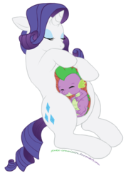 Size: 638x900 | Tagged: safe, artist:ginka, rarity, spike, dragon, pony, unicorn, g4, abdominal bulge, belly, eaten alive, female, fetish, gentle pred, male, mare, raripred, ship:sparity, shipping, simple background, soft vore, spikeprey, stomach, straight, transparent background, vore, x-ray