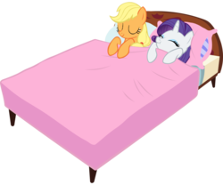 Size: 900x750 | Tagged: safe, applejack, rarity, g4, look before you sleep, bed, eyes closed, female, lesbian, ship:rarijack, shipping, simple background, transparent background, vector