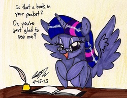 Size: 1018x786 | Tagged: safe, artist:newyorkx3, twilight sparkle, alicorn, pony, g4, female, glasses, mare, secretary, traditional art, twilight sparkle (alicorn)