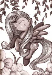 Size: 600x858 | Tagged: safe, artist:290pika, fluttershy, butterfly, g4, flower, traditional art