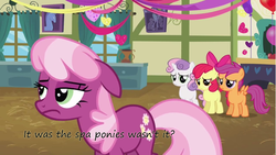 Size: 1401x788 | Tagged: safe, edit, edited screencap, screencap, apple bloom, cheerilee, scootaloo, sweetie belle, g4, hearts and hooves day (episode), my little pony: friendship is magic, cutie mark crusaders, floppy ears, frown, hearts and hooves day, insane pony thread, ponyville schoolhouse