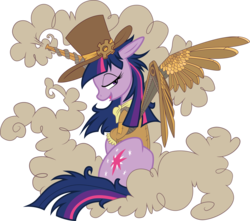Size: 5122x4531 | Tagged: safe, artist:beyondequestria, artist:pashapup, twilight sparkle, pony, unicorn, absurd resolution, artificial wings, augmented, clothes, female, hat, mare, simple background, smoke, solo, steampunk, top hat, transparent background, unicorn twilight, vector, wings