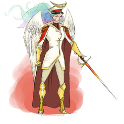 Size: 1000x1000 | Tagged: dead source, safe, artist:php15, princess celestia, human, g4, clothes, humanized, solo, sword, uniform, winged humanization