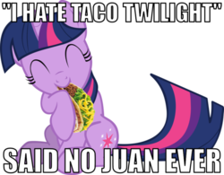 Size: 603x470 | Tagged: safe, twilight sparkle, pony, g4, female, image macro, mare, pun, simple background, taco, taco twilight, transparent background, vector