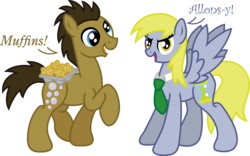 Size: 4706x2942 | Tagged: safe, artist:inkrose98, derpy hooves, doctor whooves, time turner, earth pony, pegasus, pony, g4, derp, female, male, mare, muffin, role reversal, simple background, stallion, swapped cutie marks, transparent background, underp