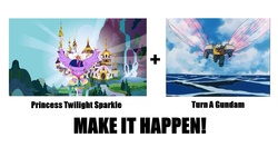 Size: 1600x900 | Tagged: safe, twilight sparkle, alicorn, pony, g4, magical mystery cure, my little pony: friendship is magic, exploitable meme, female, flying, gundam, make it happen, mare, meta, turn a gundam, twilight sparkle (alicorn), wings