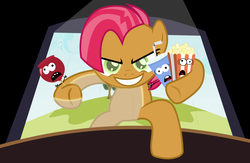 Size: 5725x3734 | Tagged: safe, artist:masem, babs seed, pony, g4, one bad apple, absurd resolution, candy apple, drink, giant pony, giantess, macro, movie, pop, popcorn, soda, vector