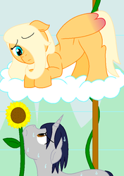 Size: 574x816 | Tagged: safe, artist:voltrathelively, oc, oc only, blank flank, cloud, greenhouse, sunflower, vine, wet mane