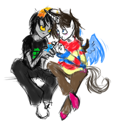 Size: 727x792 | Tagged: safe, rainbow dash, human, anthro, g4, fandom, fandomstuck, hiatus, homestuck, pegasister, shipping, simple background, troll (homestuck), white background