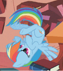 Size: 509x576 | Tagged: safe, screencap, rainbow dash, pegasus, pony, dragonshy, g4, animated, annoyed, blinking, book, cute, female, frown, gif, glare, golden oaks library, horses doing horse things, irritated, legs in air, library, mare, on back, rainbow crash, solo, spread wings, tail, tail flick, unamused, underhoof, upside down, wings