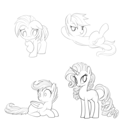 Size: 2036x2119 | Tagged: safe, artist:mn27, babs seed, rainbow dash, rarity, scootaloo, g4, monochrome, sketch